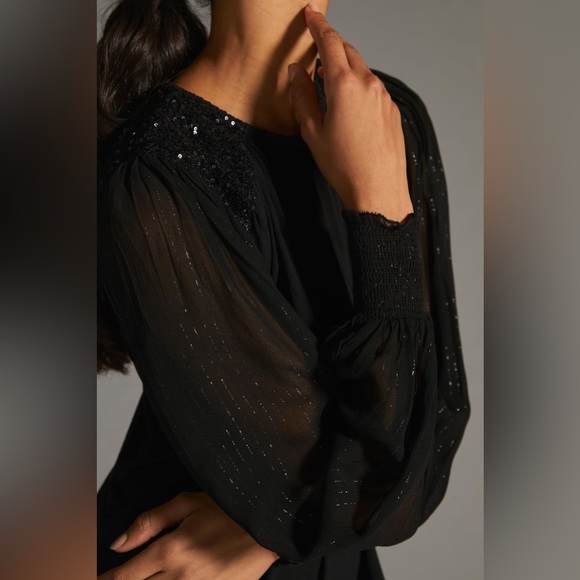 ✨ Anthropologie Sequin Embellished Blouse Sz XS - Picture 2 of 6
